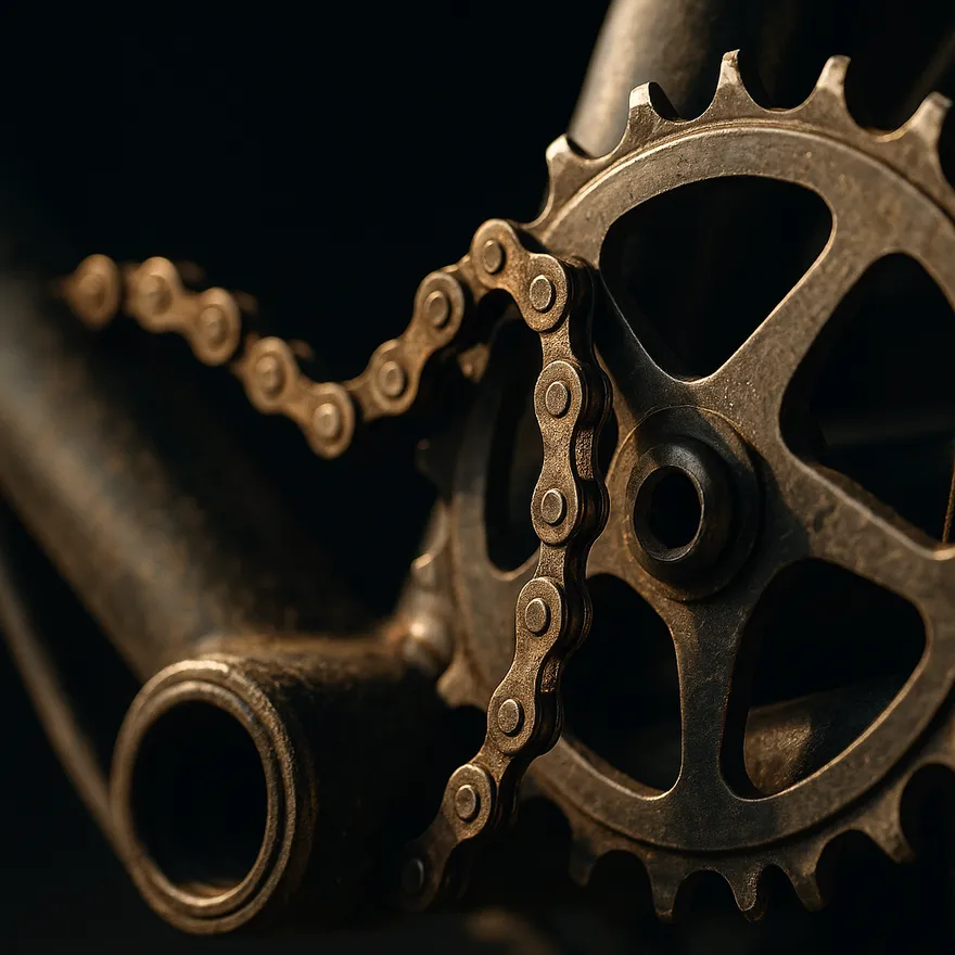 Close-up of a bicycle showing chain keeps coming off