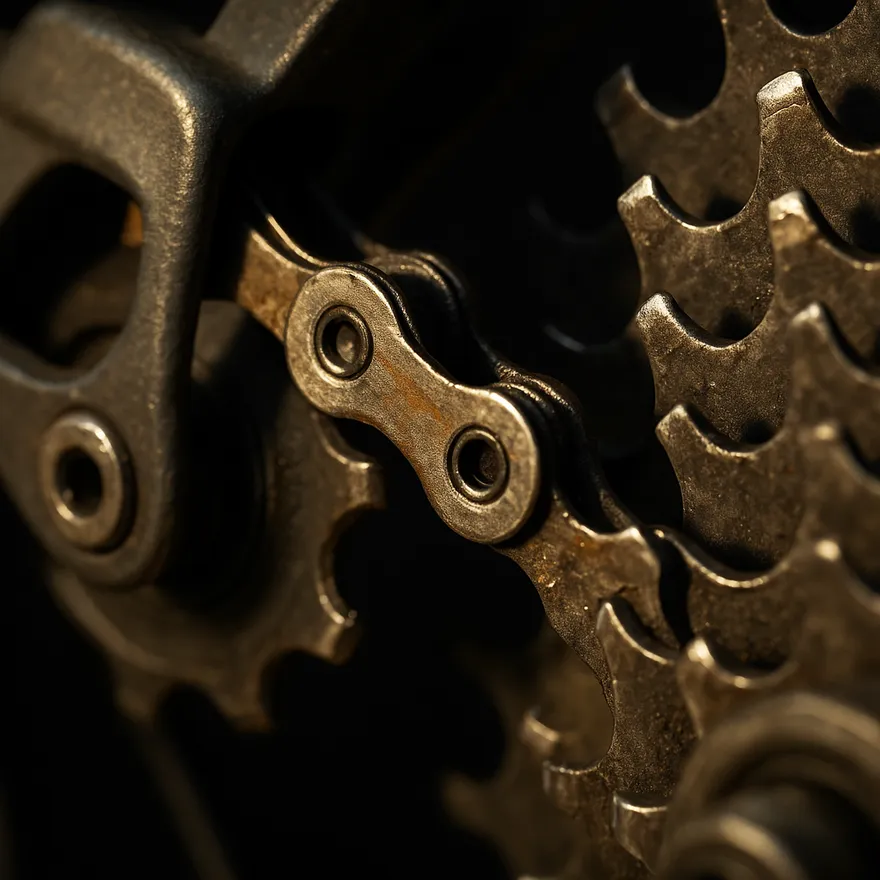Close-up of a bicycle showing gears skip or will not shift