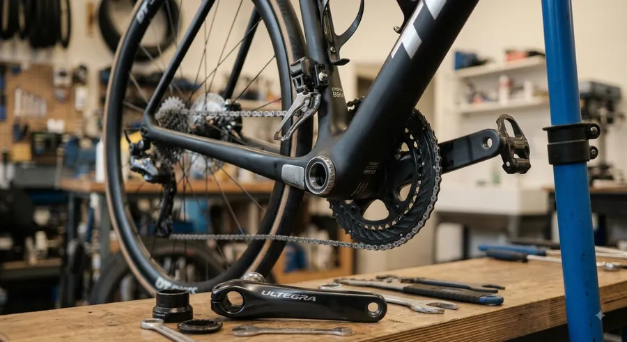 Bottom bracket and crankset replacement — close detail