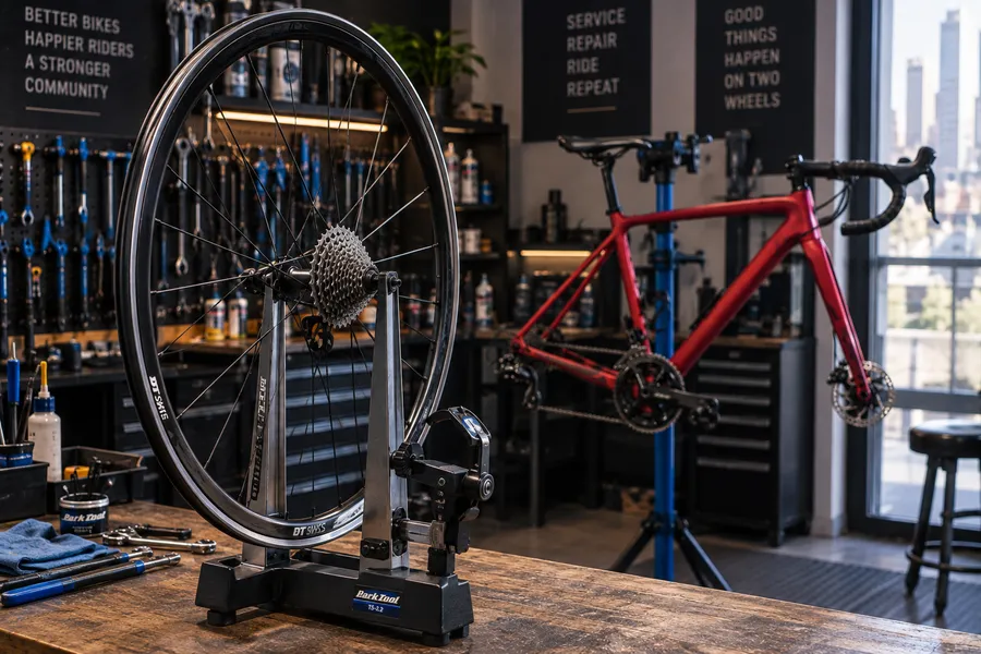 Wheel truing and spokes — close detail